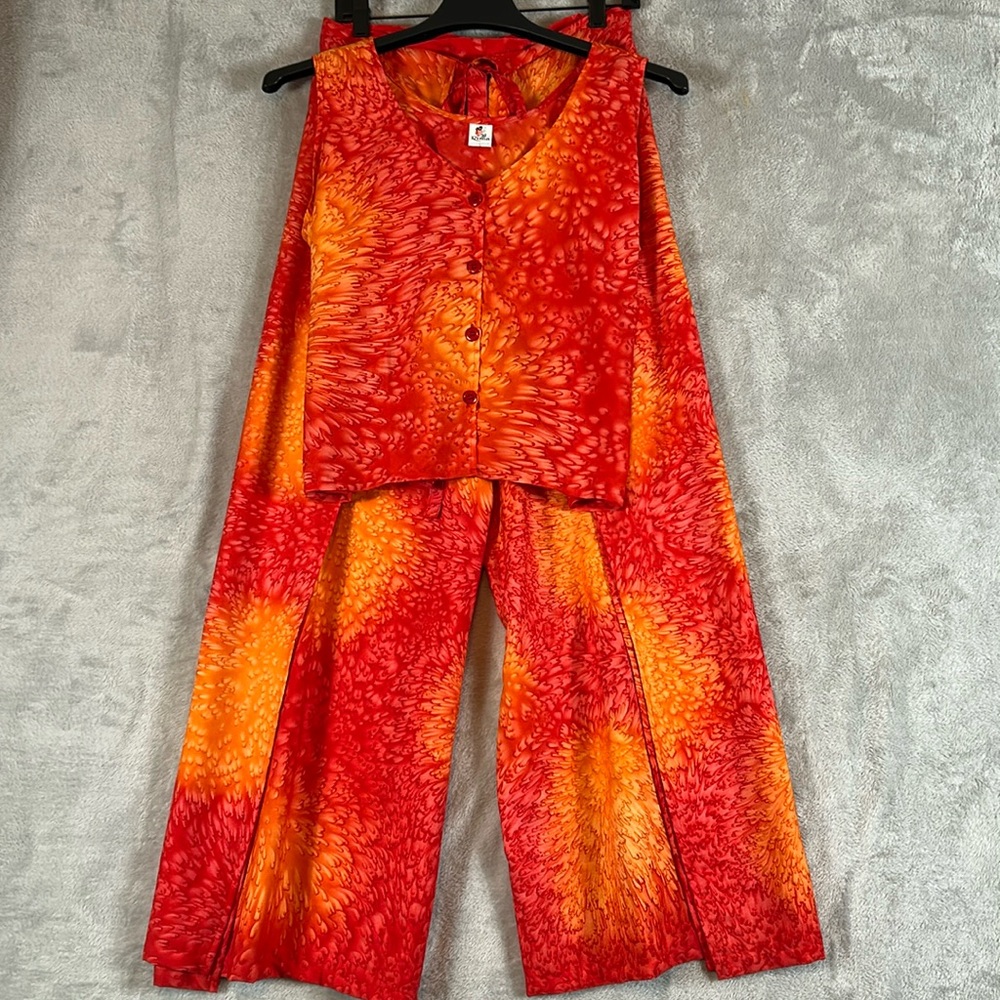 Rima beachwear wrap pants with matching sleeveless vest button front top size L